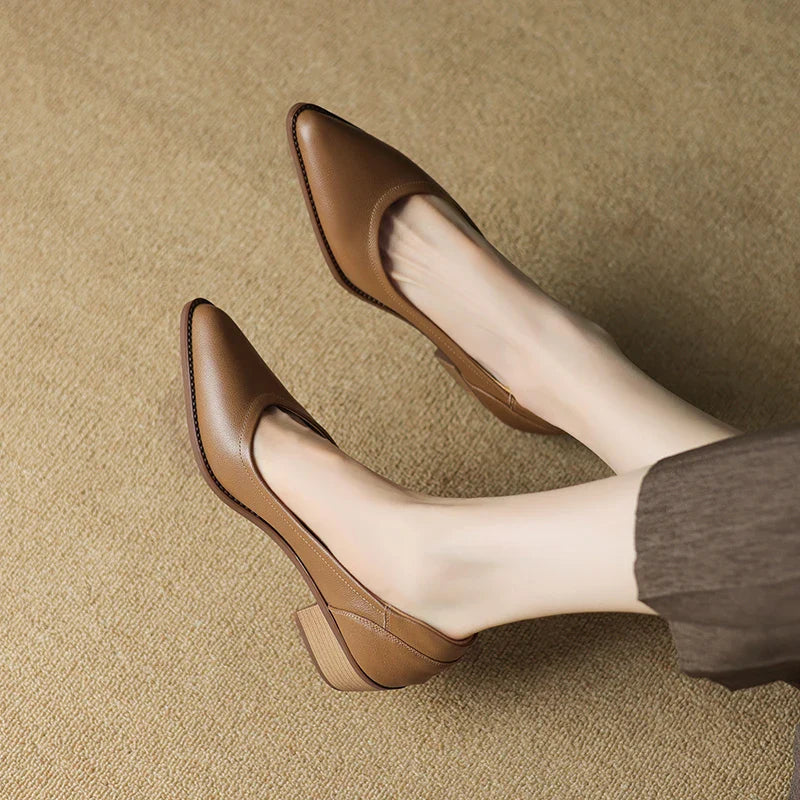 Pointed Toe Block Heel Pumps Slip On Mid Heel Shoes