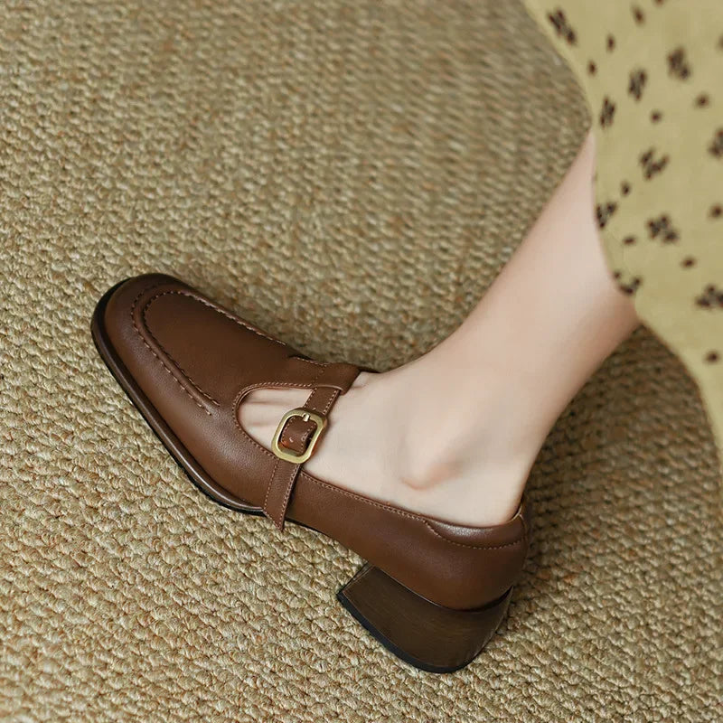 T-Strap Mary Jane Shoes Square Toe Low Block Heel
