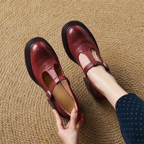Chunky Block Heel Mary Jane Pumps Round Toe Strap