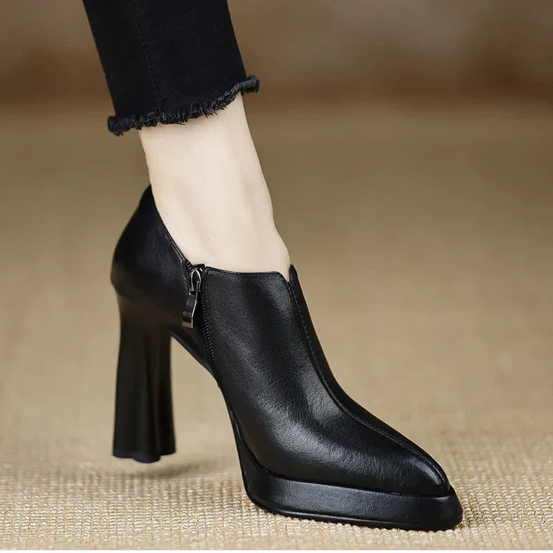 High Heel Pumps Platform Block Heel Side Zipper