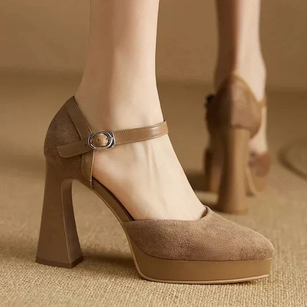 Platform Block Heel Pumps Ankle Strap High Heels