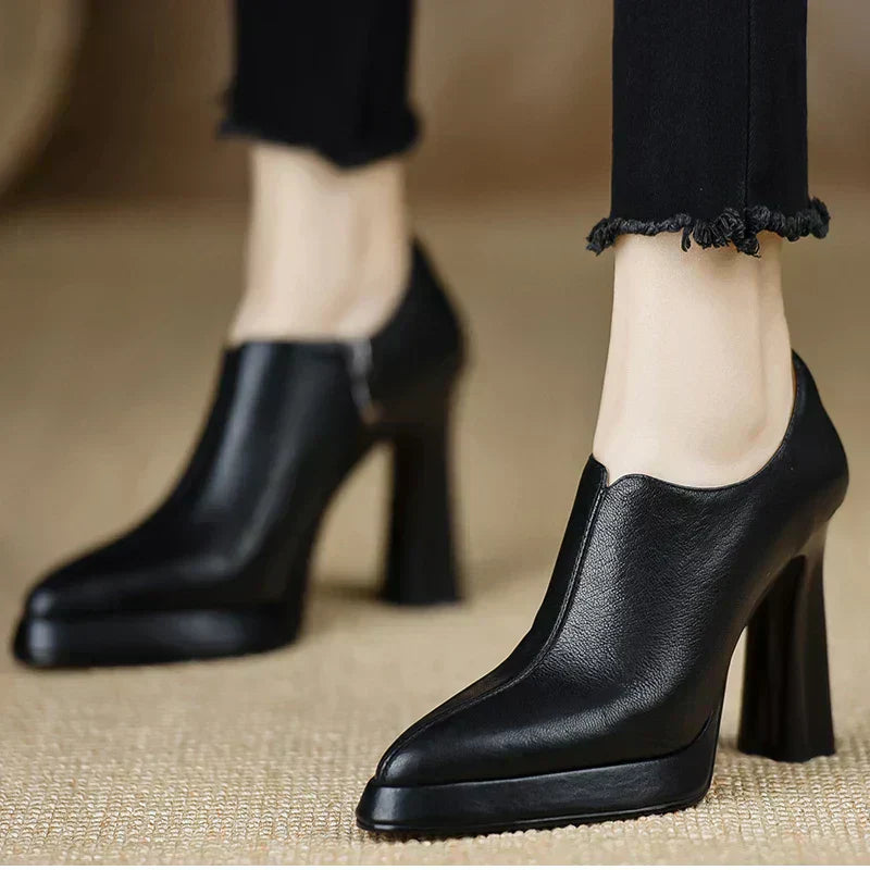 High Heel Pumps Platform Block Heel Side Zipper