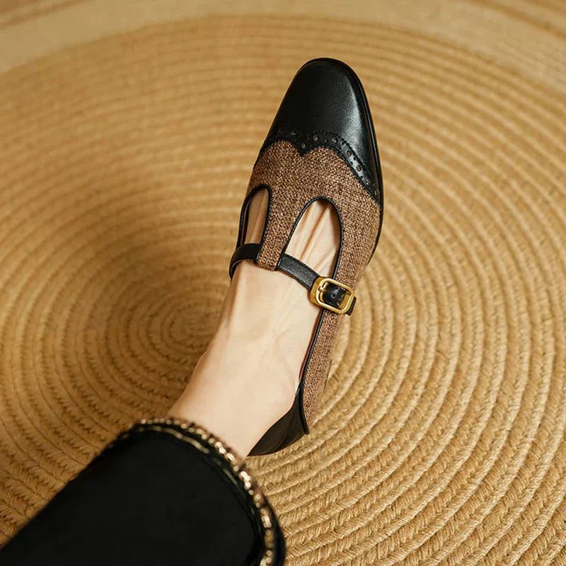 Two-Tone T-Strap Mary Jane Shoes Vintage Low Heel