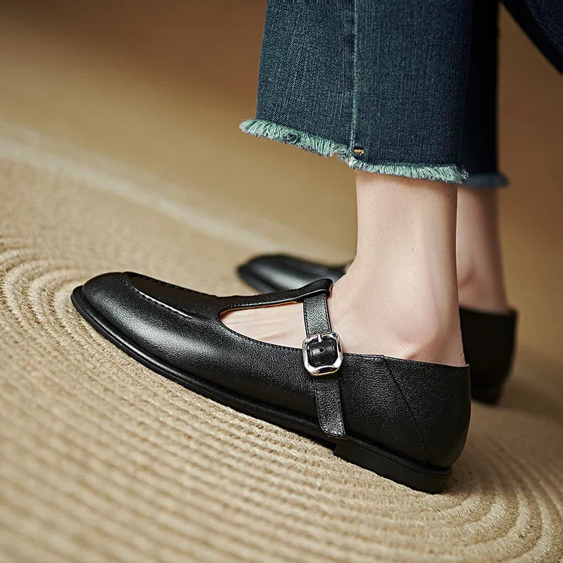 T-Strap Mary Jane Flats Round Toe Low Heel Pumps