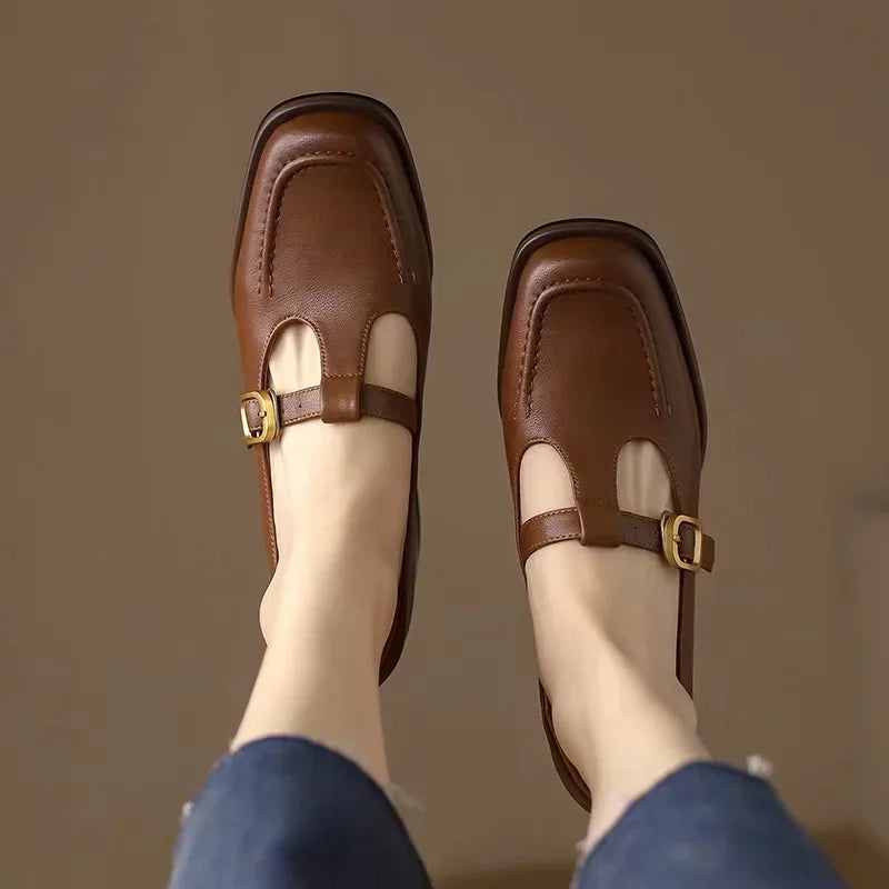 T-Strap Mary Jane Shoes Square Toe Low Block Heel