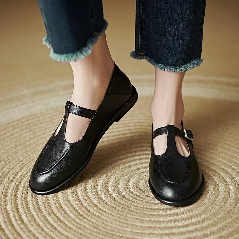 T-Strap Mary Jane Flats Round Toe Low Heel Pumps