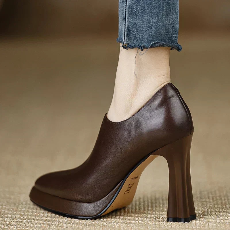High Heel Pumps Platform Block Heel Side Zipper