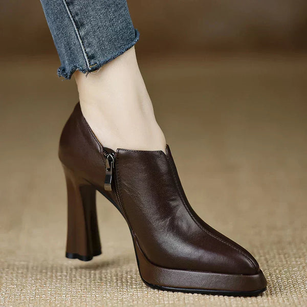High Heel Pumps Platform Block Heel Side Zipper