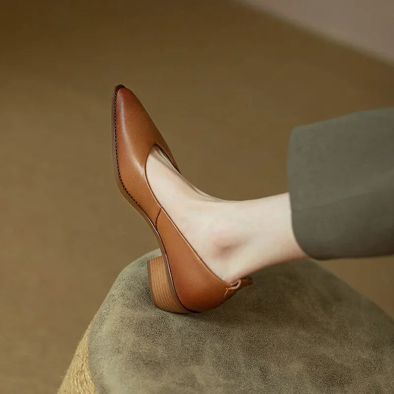 Block Heel Pumps Pointed Toe Slip On Work Shoes