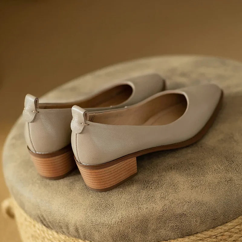 Block Heel Pumps Pointed Toe Slip On Work Shoes