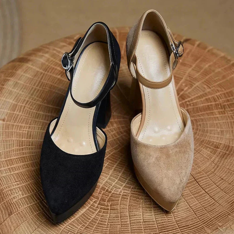 Platform Block Heel Pumps Ankle Strap High Heels