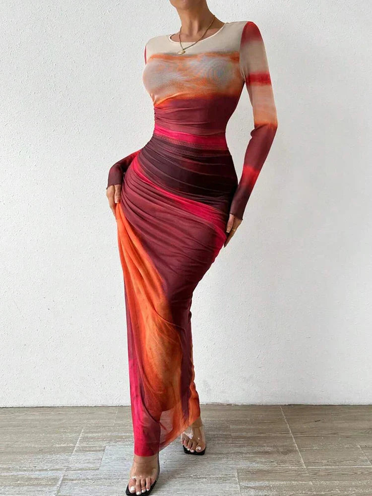Printed Fitted Maxi Dress
