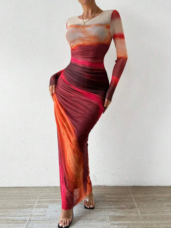 Printed Fitted Maxi Dress