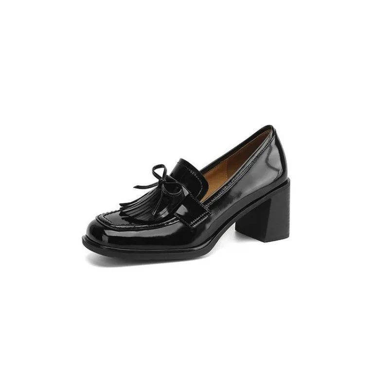 Tassel Loafer Pumps Block Heel Round Toe Heels
