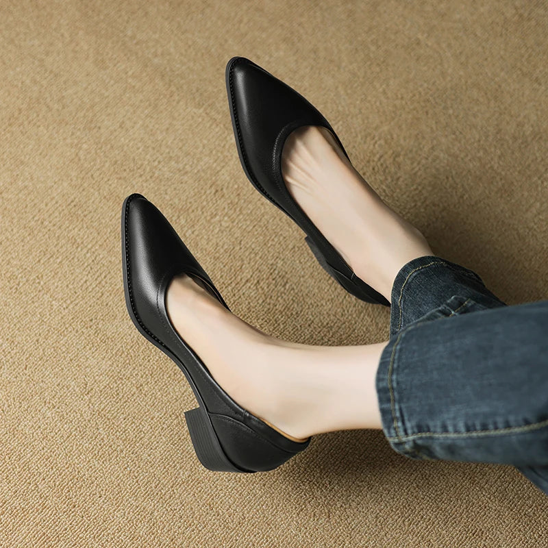 Pointed Toe Block Heel Pumps Slip On Mid Heel Shoes
