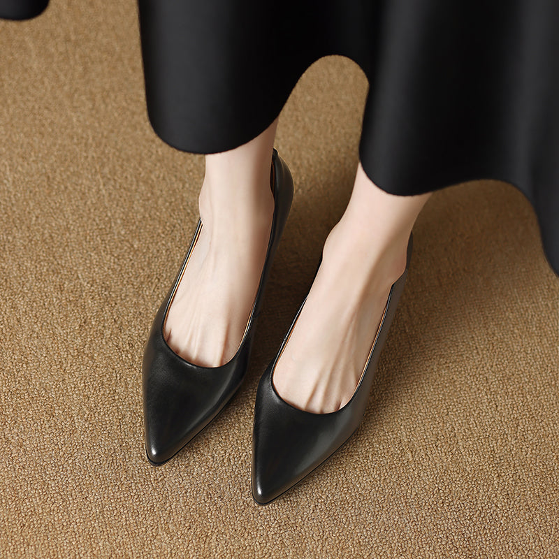 Block Heel Pumps Pointed Toe Slip On Work Heels