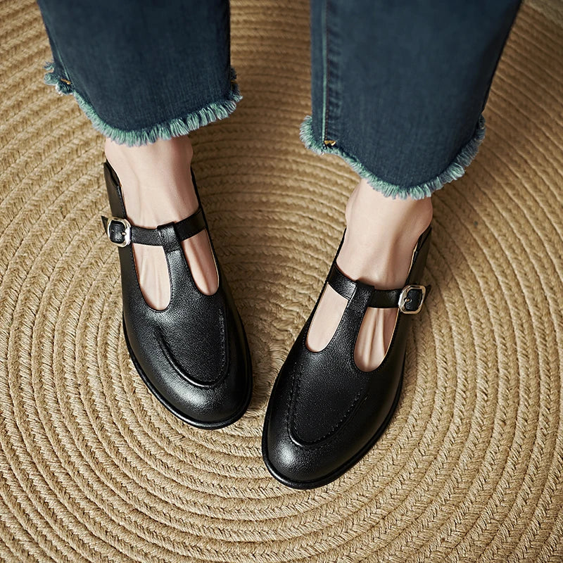 T-Strap Mary Jane Flats Round Toe Low Heel Pumps