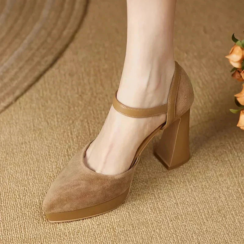 Platform Block Heel Pumps Ankle Strap High Heels