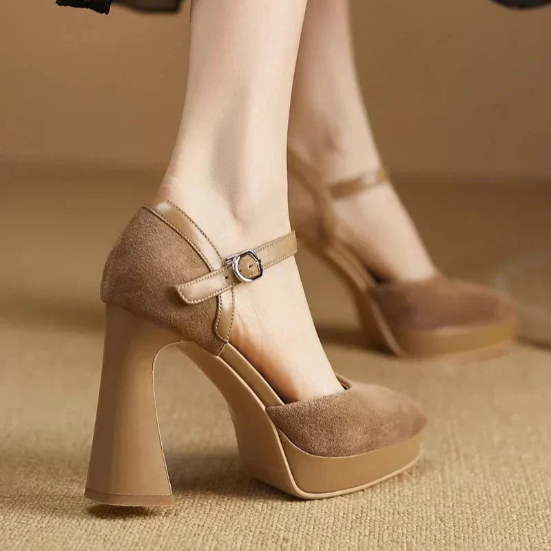 Platform Block Heel Pumps Ankle Strap High Heels