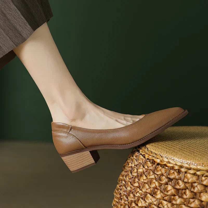 Pointed Toe Block Heel Pumps Slip On Mid Heel Shoes