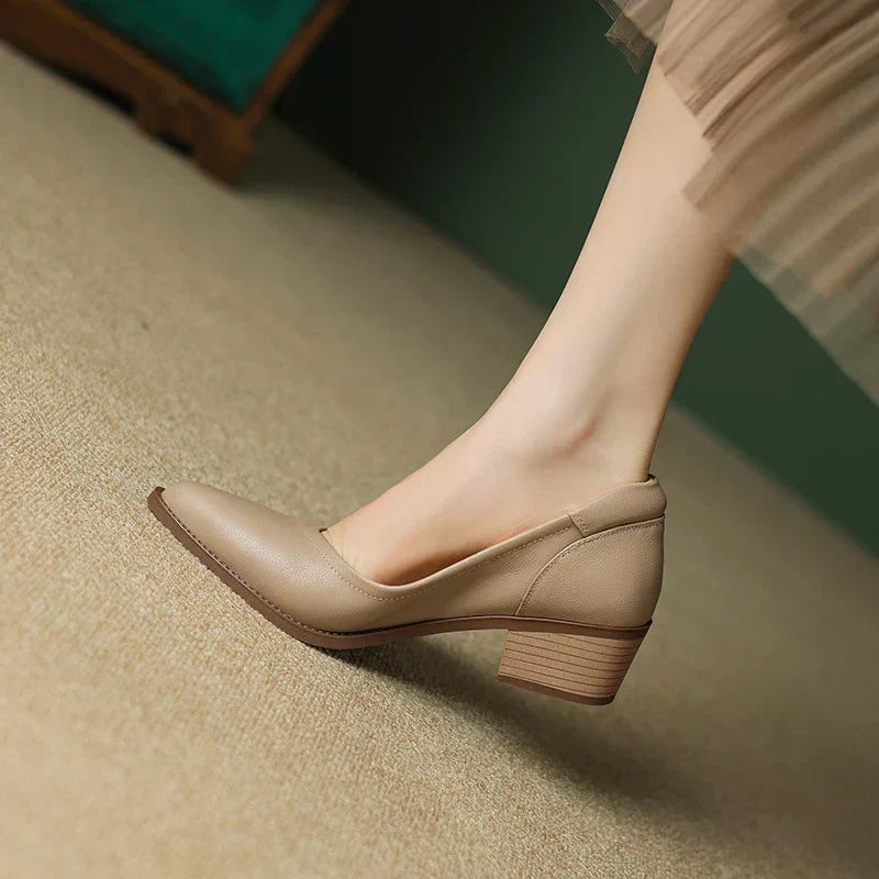 Pointed Toe Block Heel Pumps Slip On Mid Heel Shoes