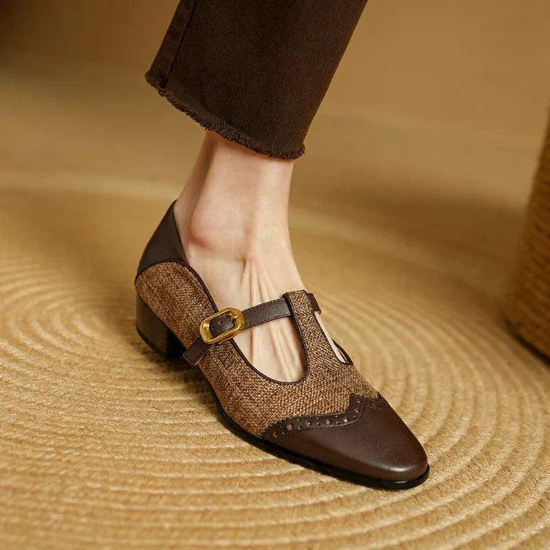 Two-Tone T-Strap Mary Jane Shoes Vintage Low Heel