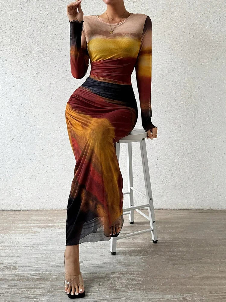 Printed Fitted Maxi Dress