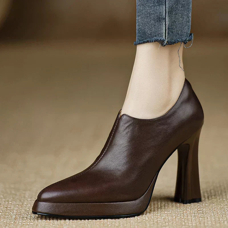 High Heel Pumps Platform Block Heel Side Zipper
