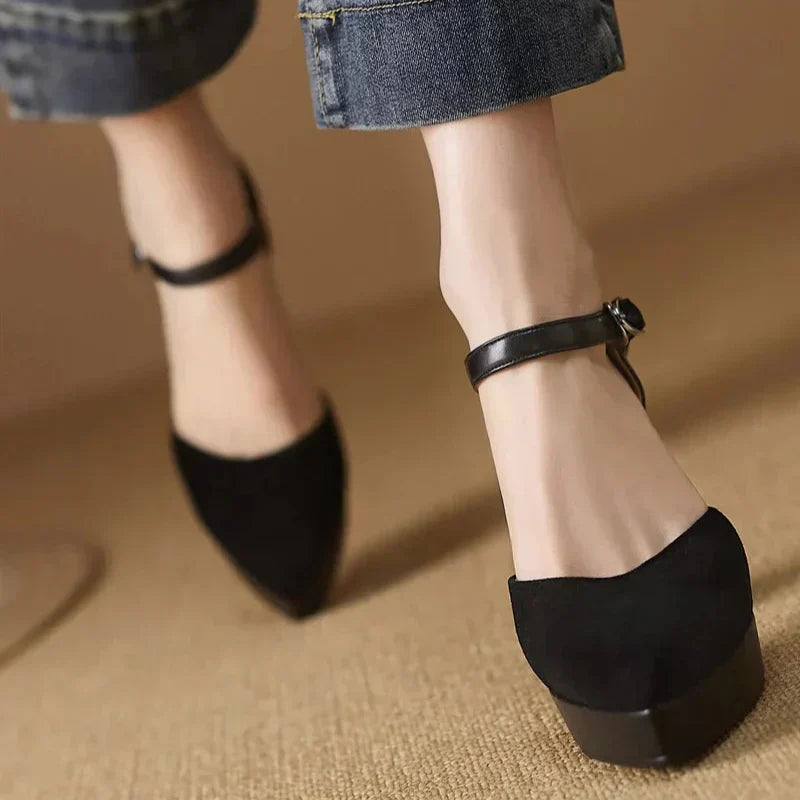 Platform Block Heel Pumps Ankle Strap High Heels