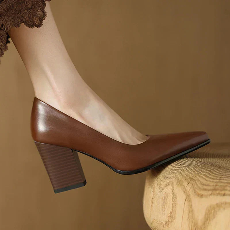 Block Heel Pumps Pointed Toe Slip On Work Heels