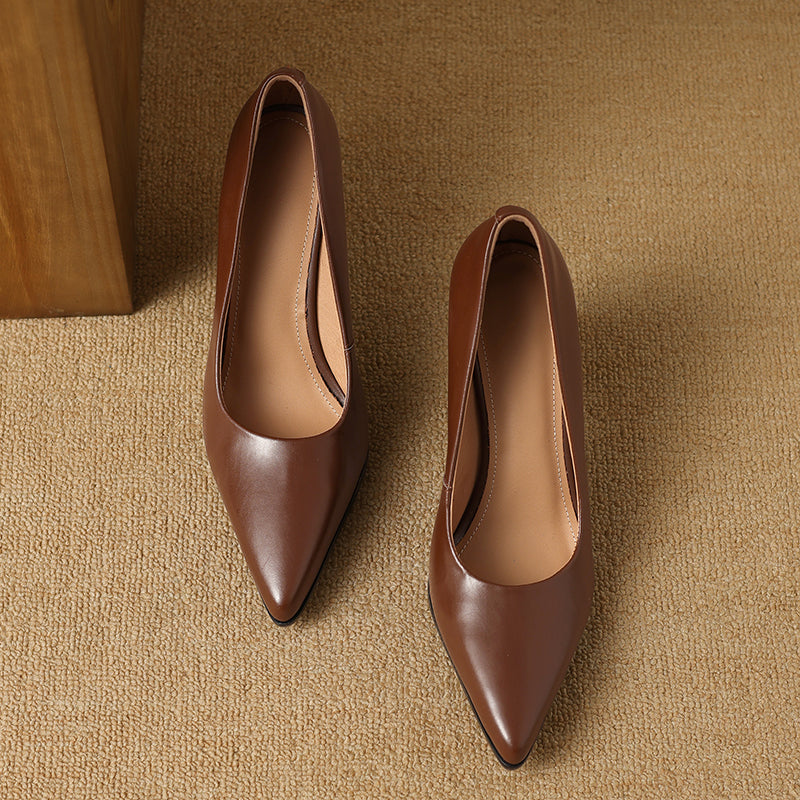 Block Heel Pumps Pointed Toe Slip On Work Heels