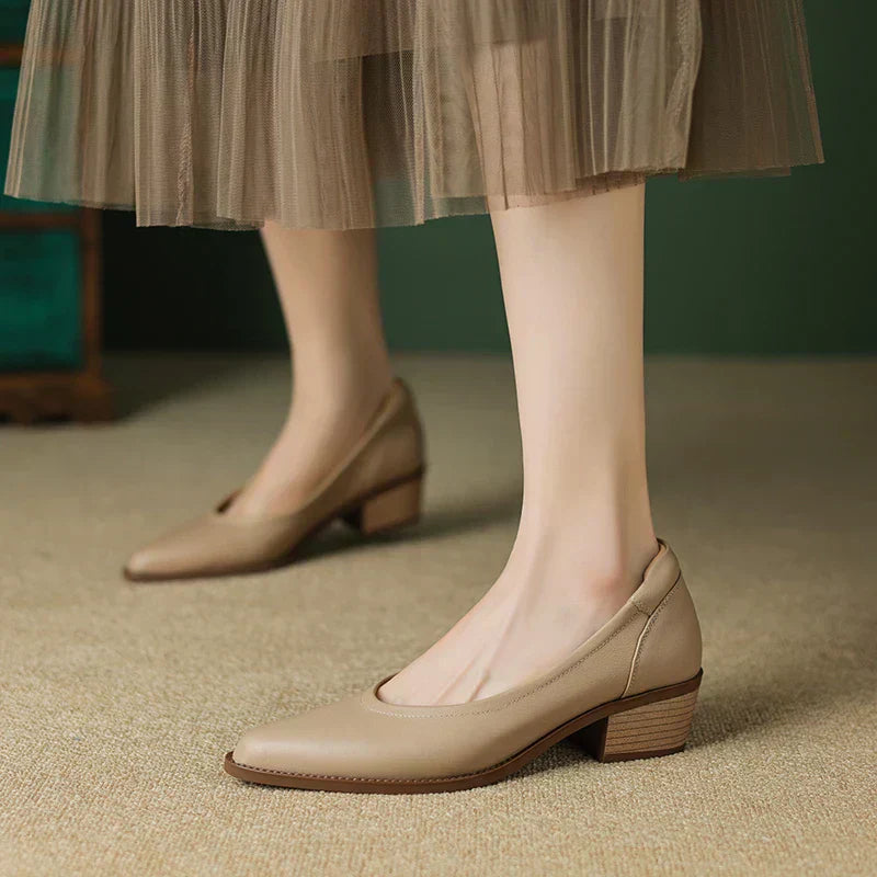 Pointed Toe Block Heel Pumps Slip On Mid Heel Shoes