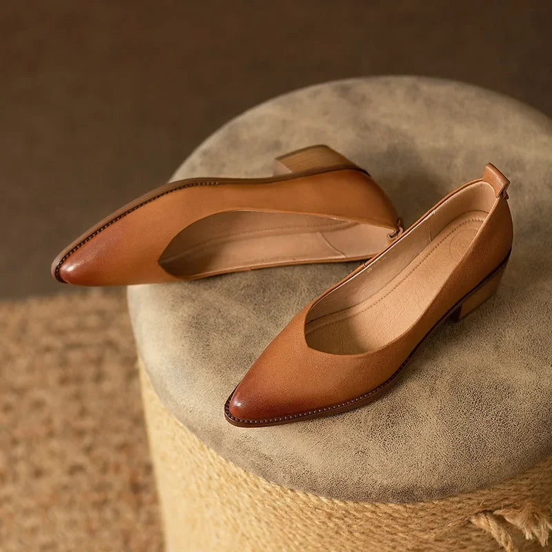 Block Heel Pumps Pointed Toe Slip On Work Shoes