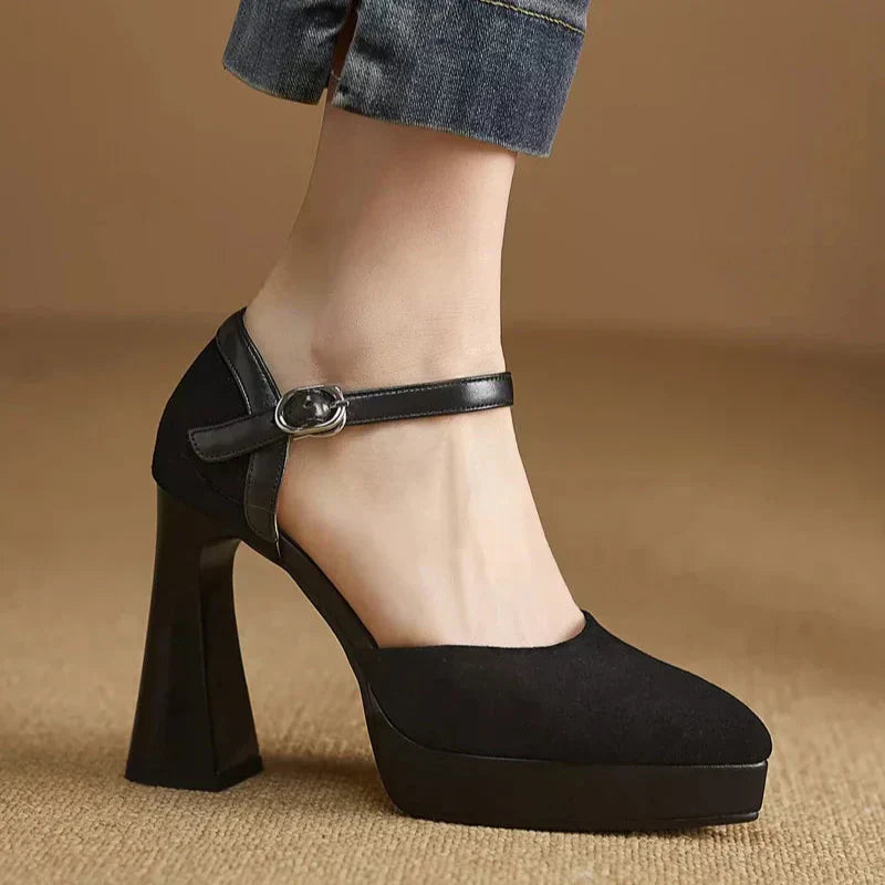 Platform Block Heel Pumps Ankle Strap High Heels