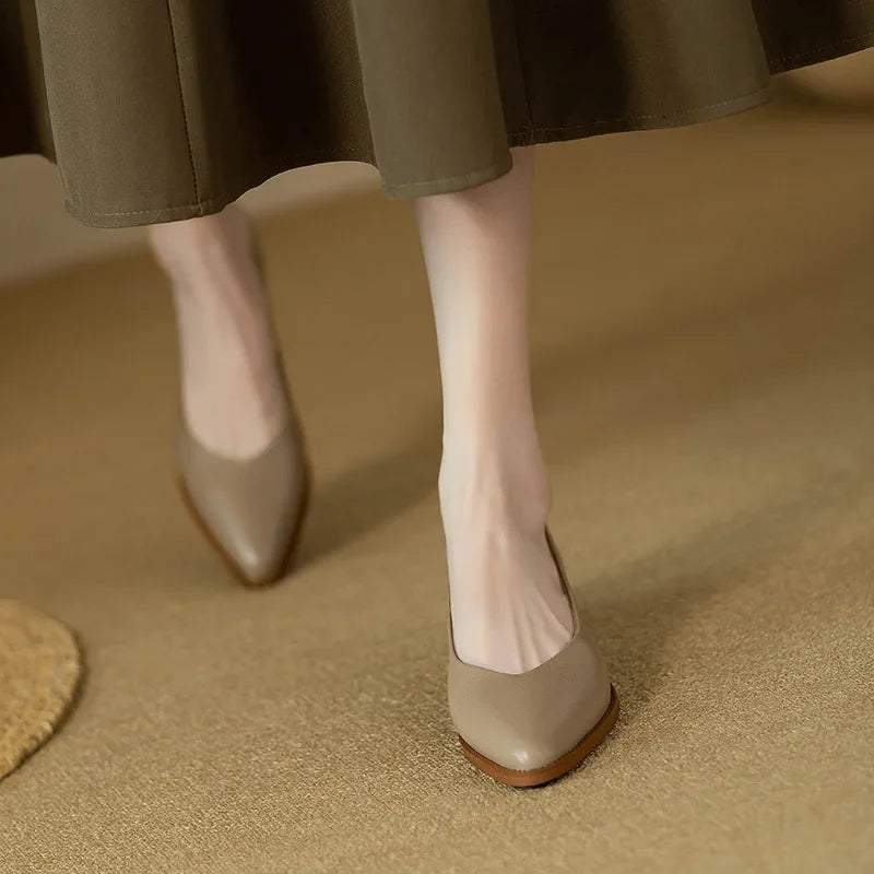Block Heel Pumps Pointed Toe Slip On Work Shoes