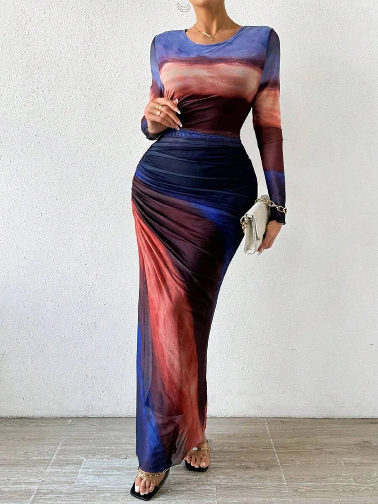 Printed Fitted Maxi Dress