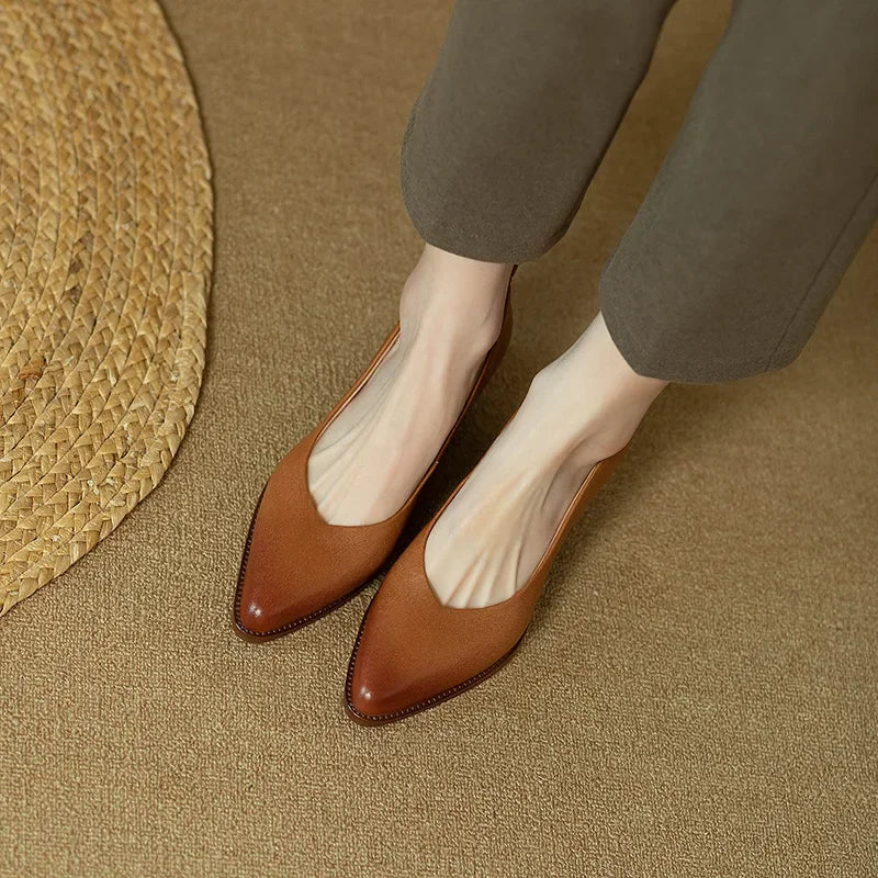 Block Heel Pumps Pointed Toe Slip On Work Shoes