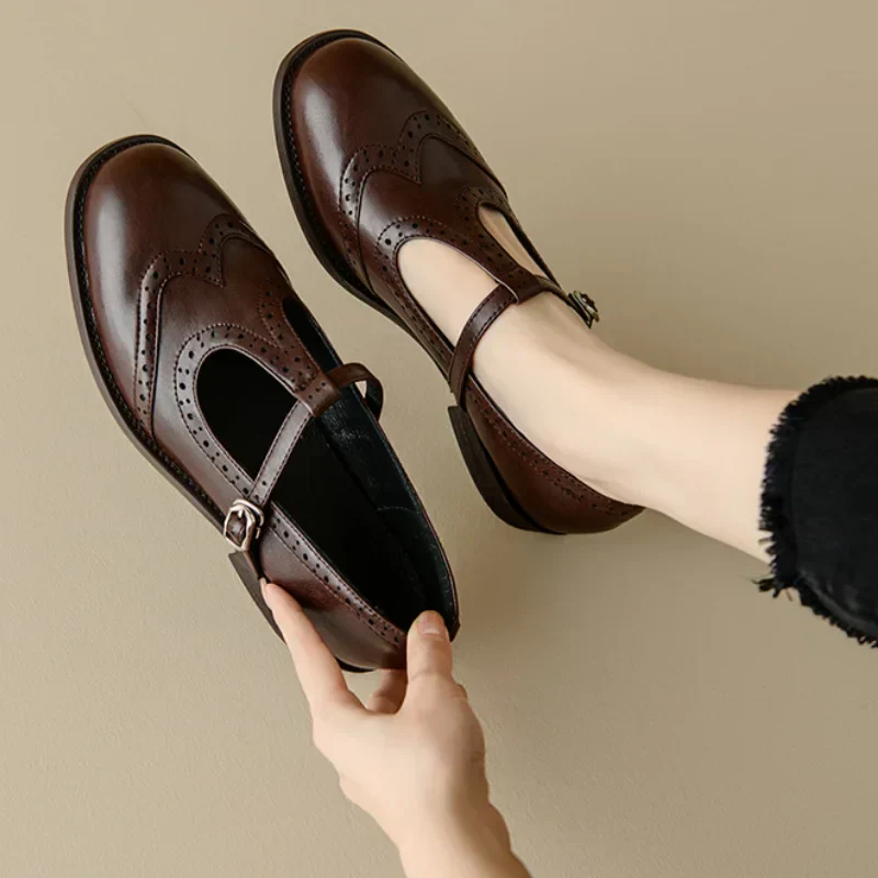 T-Strap Mary Jane Shoes Low Block Heel Buckle