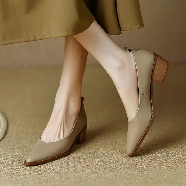 Block Heel Pumps Pointed Toe Slip On Work Shoes