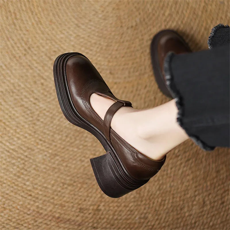 Chunky Block Heel Mary Jane Pumps Round Toe Strap