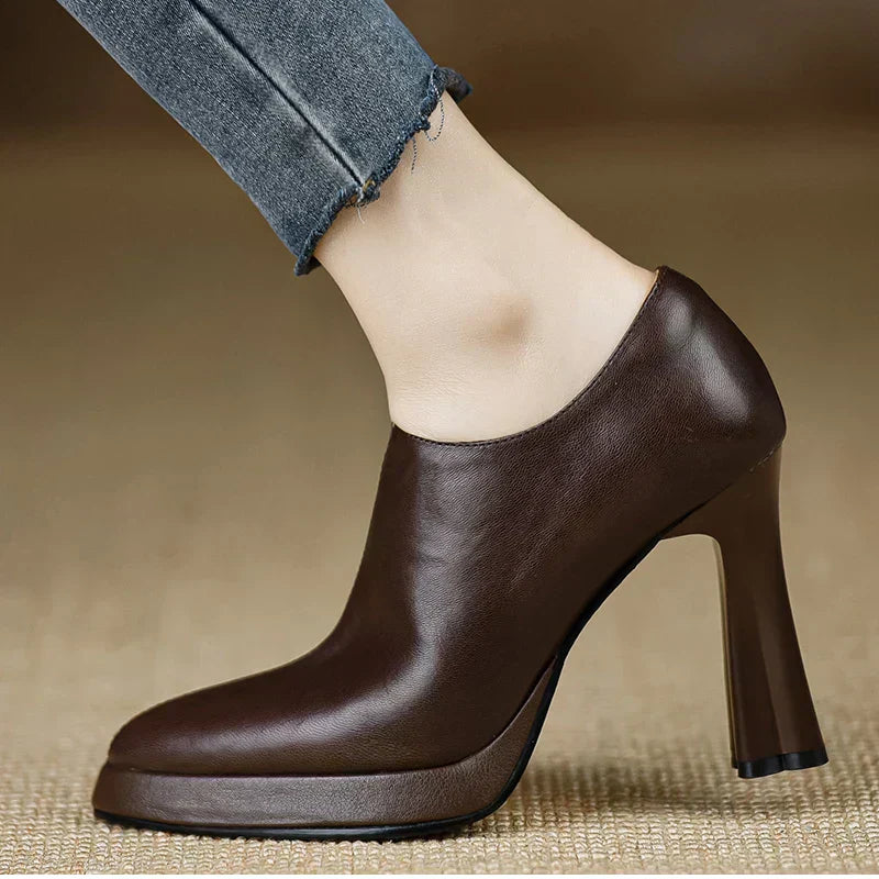 High Heel Pumps Platform Block Heel Side Zipper