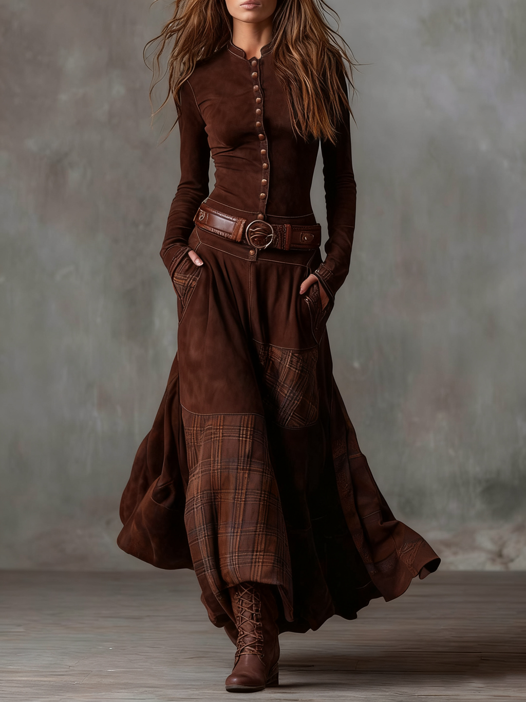 Suede Plaid Maxi Dress