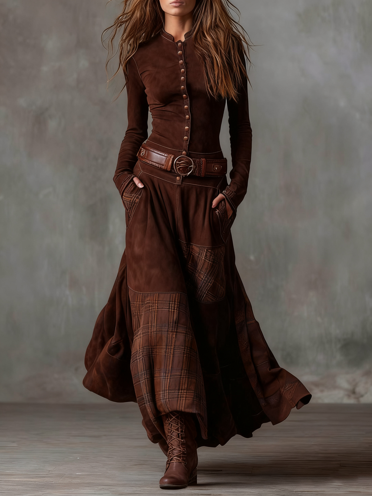 Suede Plaid Maxi Dress