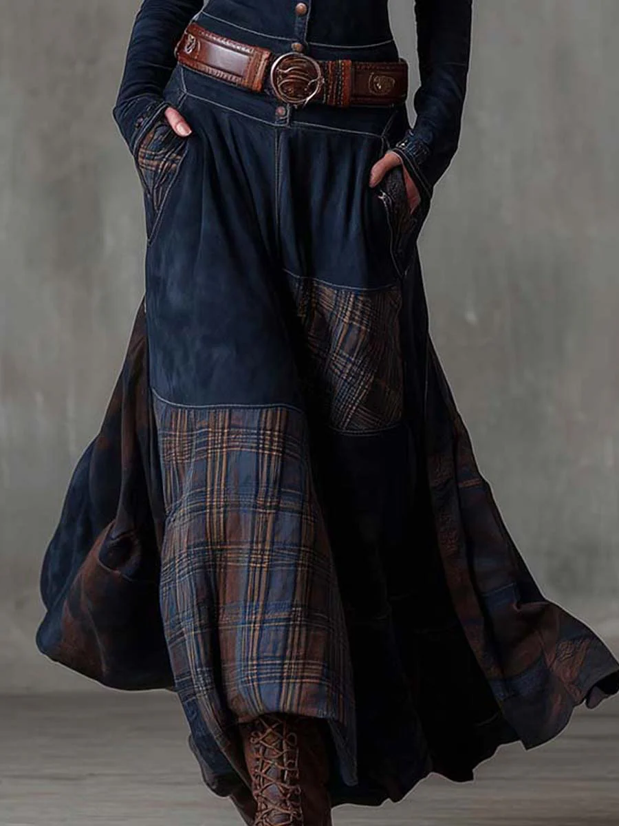 Suede Plaid Maxi Dress