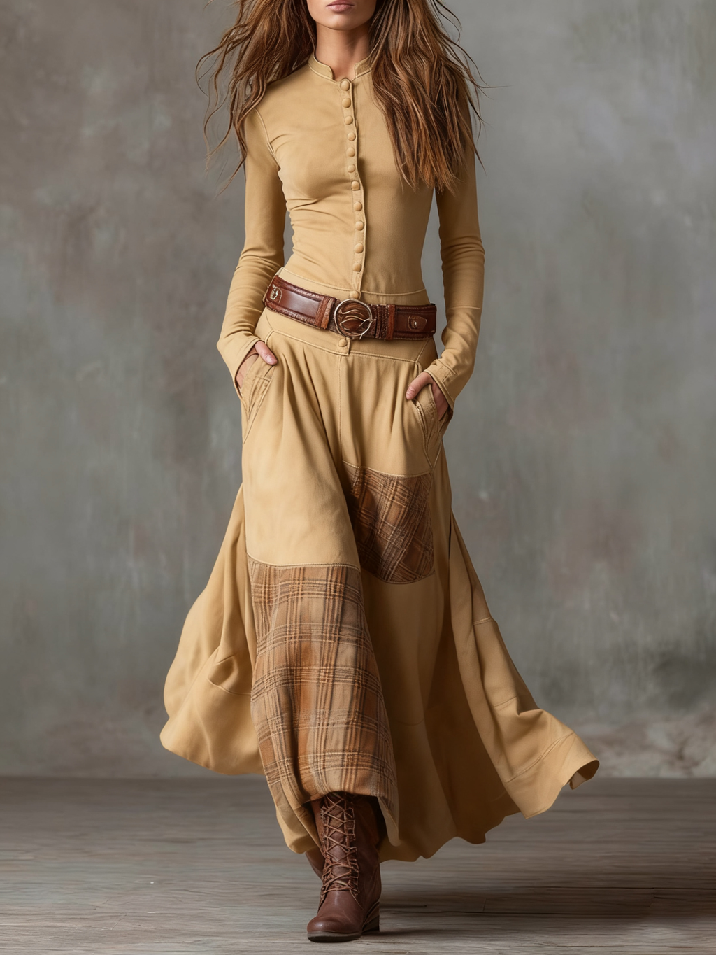Suede Plaid Maxi Dress