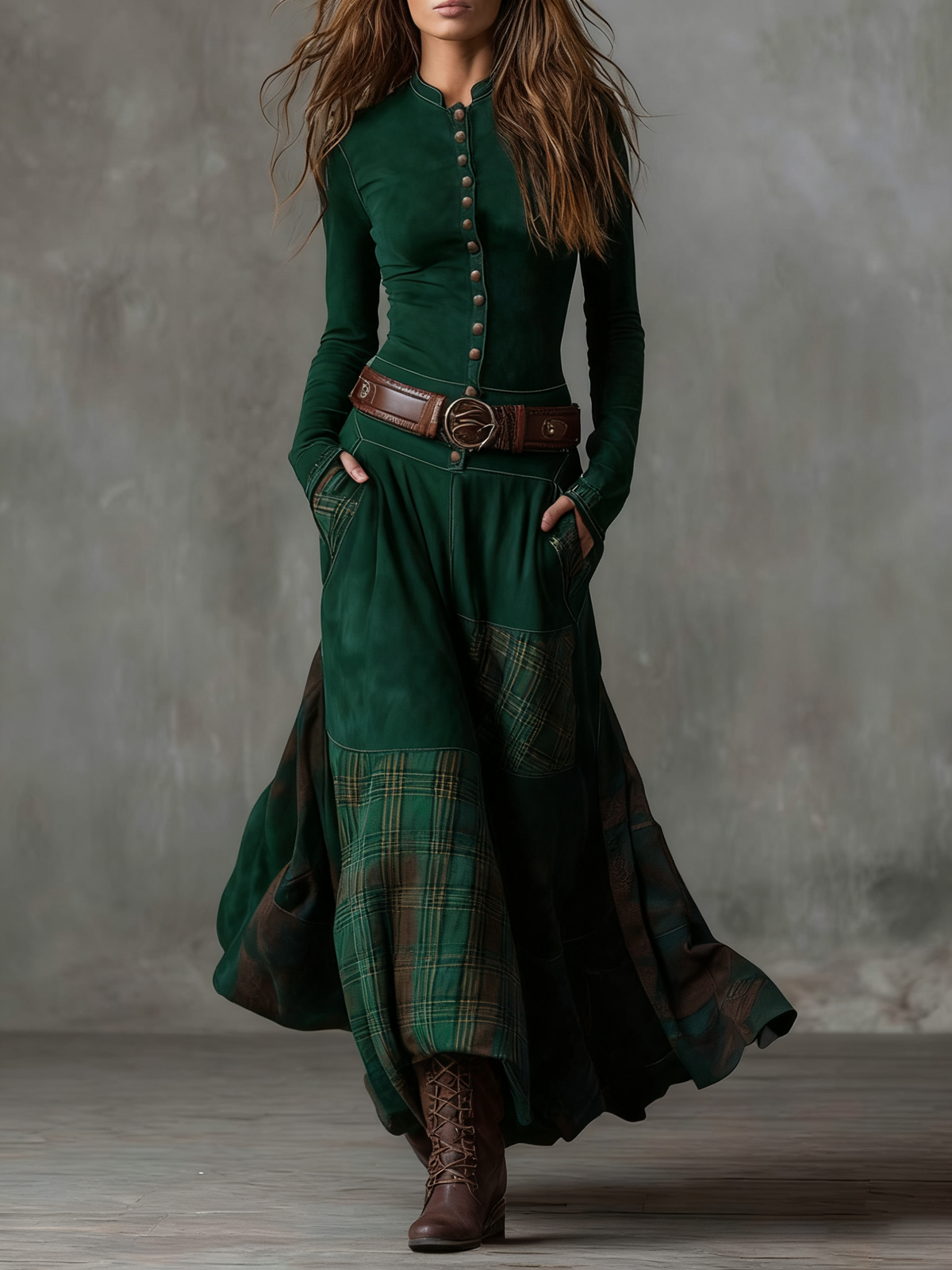 Suede Plaid Maxi Dress
