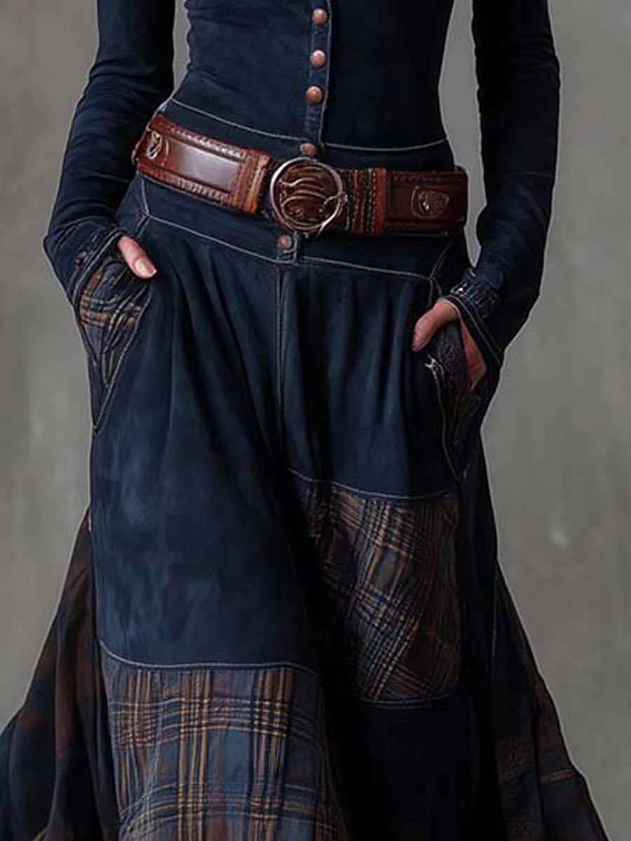 Suede Plaid Maxi Dress