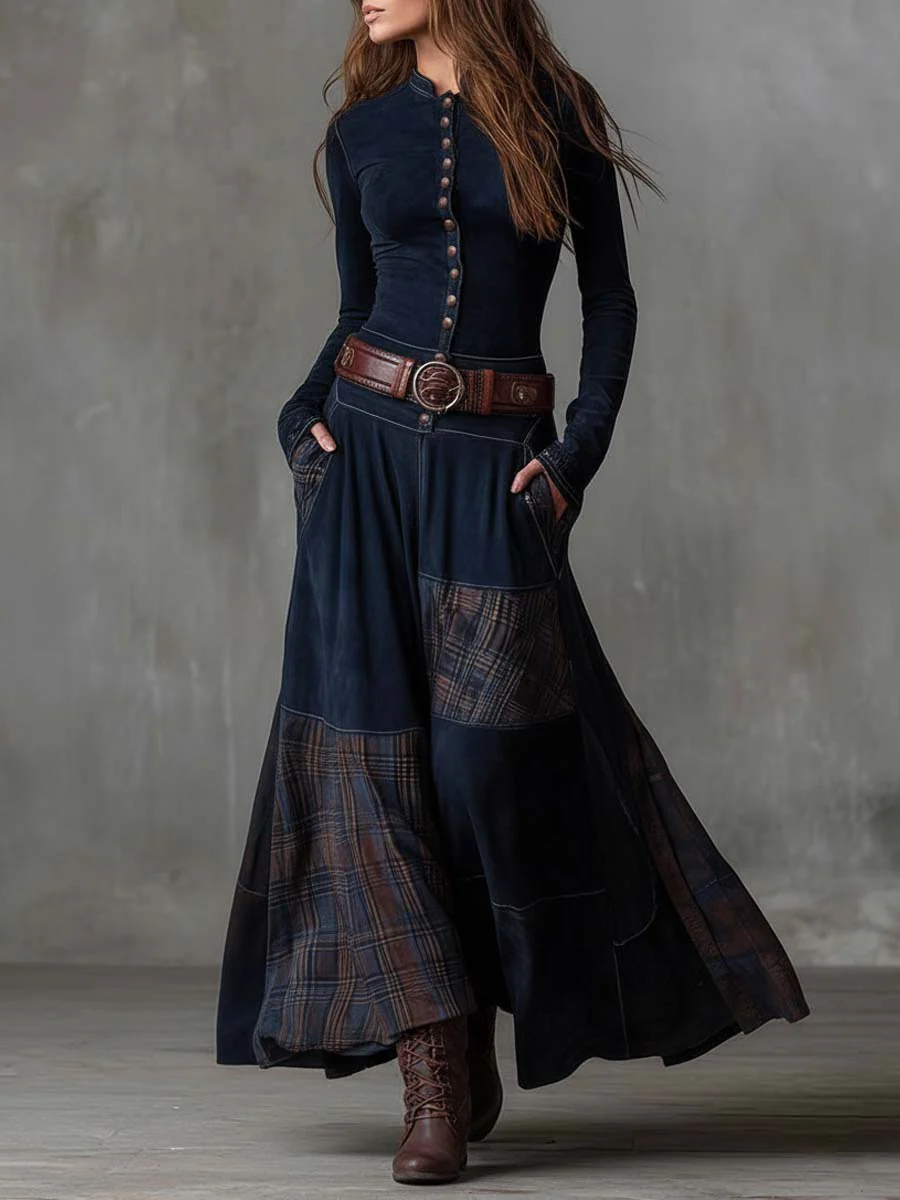 Suede Plaid Maxi Dress
