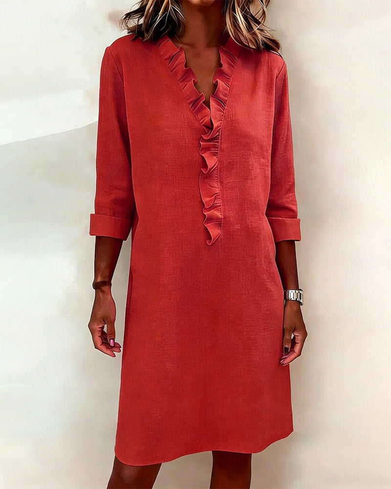 Breezy Linen-Blend Ruffle Shift Dress