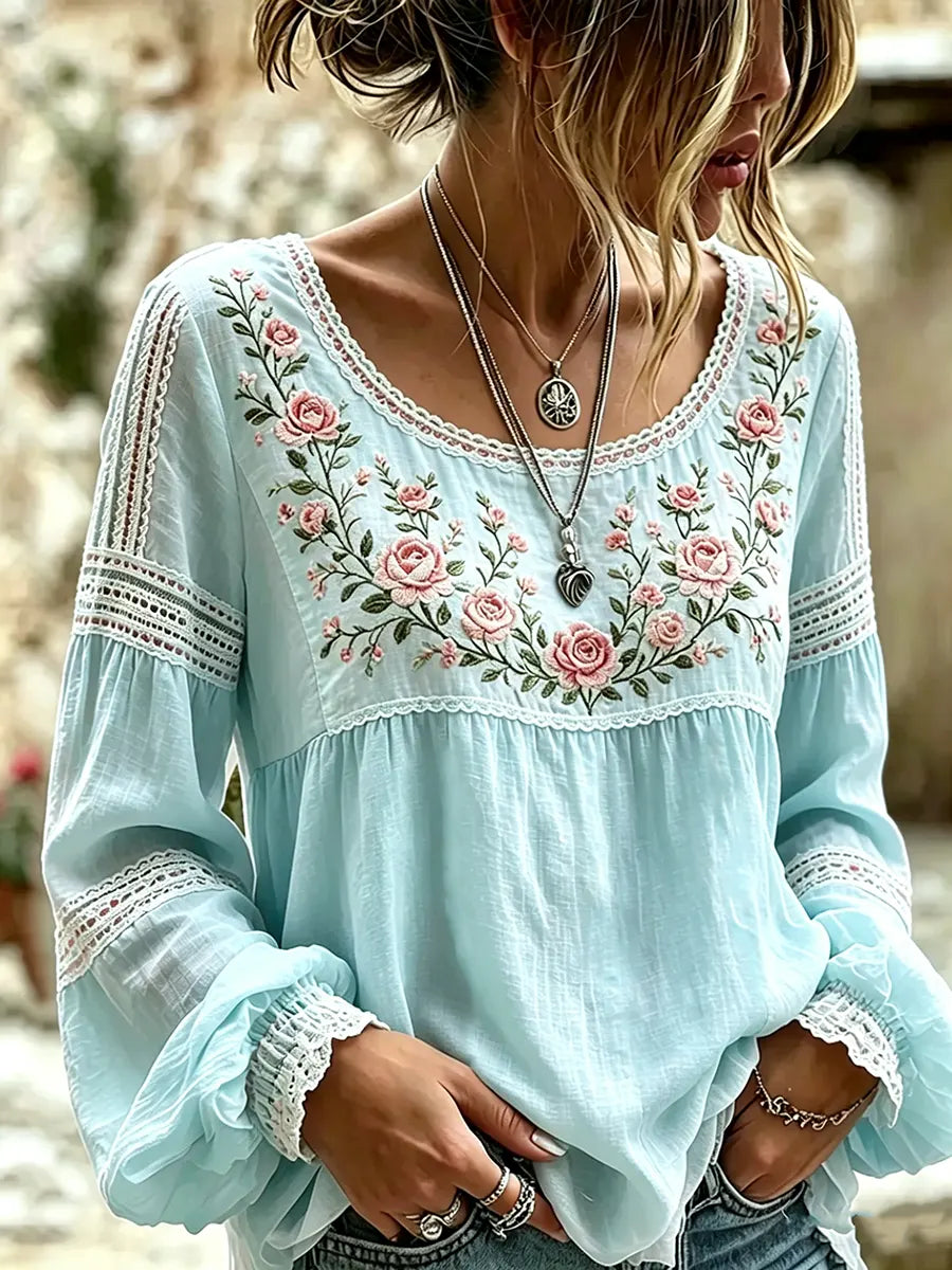 Embroidered Linen Blouse
